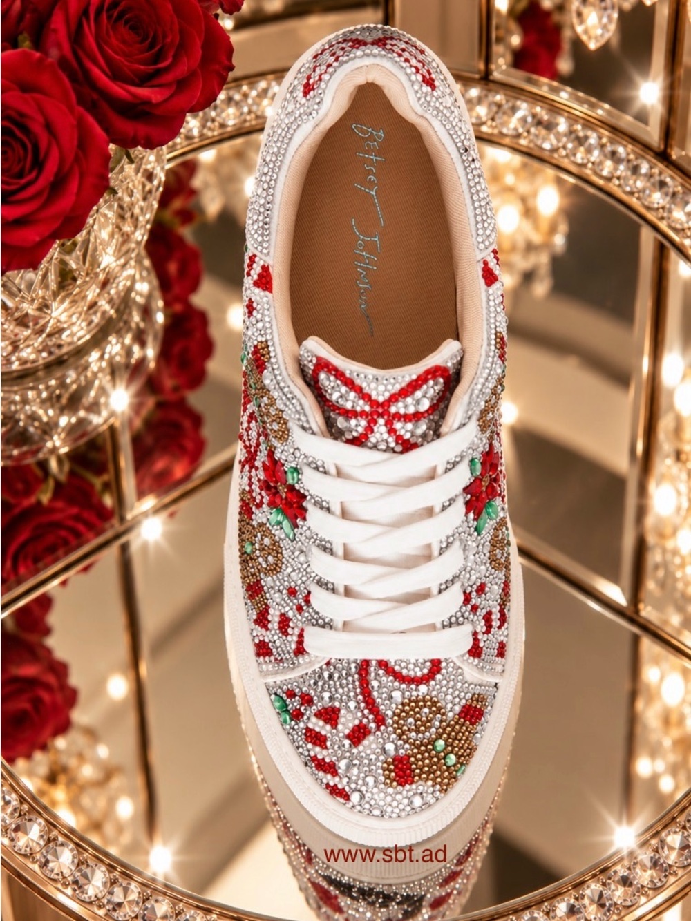 NEW Betsey Johnson Gingerbread Sneakers Swarovski Crystal Rhinestones Christmas